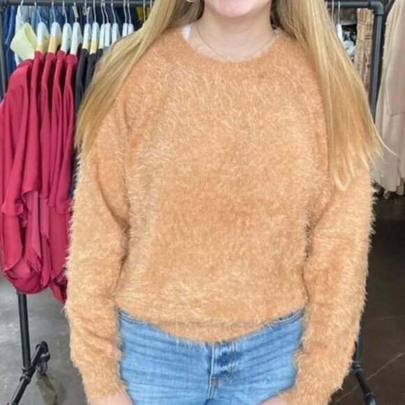 Z Supply Alora Eyelash Sweater Size Medium Copper Brown Color Round Neck Top - Picture 2 of 8